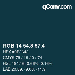 カラーコード: RGB 14 54.8 67.4 | qconv.com