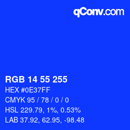 Color code: RGB 14 55 255 | qconv.com
