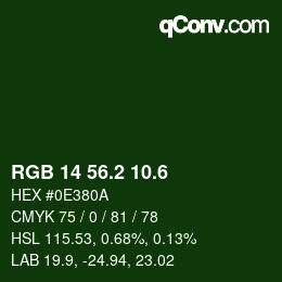 カラーコード: RGB 14 56.2 10.6 | qconv.com