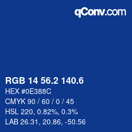 カラーコード: RGB 14 56.2 140.6 | qconv.com