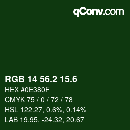 カラーコード: RGB 14 56.2 15.6 | qconv.com