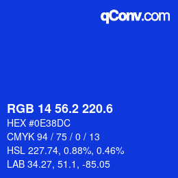 カラーコード: RGB 14 56.2 220.6 | qconv.com