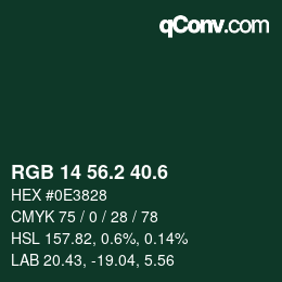 カラーコード: RGB 14 56.2 40.6 | qconv.com