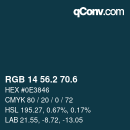カラーコード: RGB 14 56.2 70.6 | qconv.com