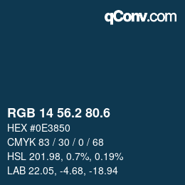 カラーコード: RGB 14 56.2 80.6 | qconv.com