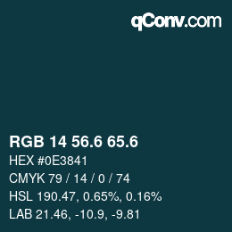 カラーコード: RGB 14 56.6 65.6 | qconv.com
