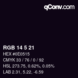 Color code: RGB 14 5 21 | qconv.com