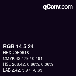 カラーコード: RGB 14 5 24 | qconv.com