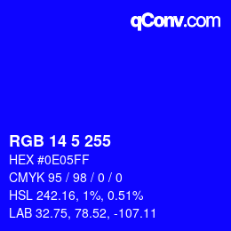 Color code: RGB 14 5 255 | qconv.com