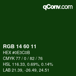 カラーコード: RGB 14 60 11 | qconv.com