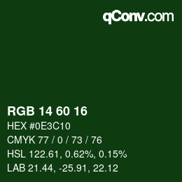 カラーコード: RGB 14 60 16 | qconv.com