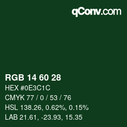 カラーコード: RGB 14 60 28 | qconv.com