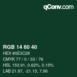 カラーコード: RGB 14 60 40 | qconv.com
