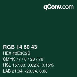 カラーコード: RGB 14 60 43 | qconv.com
