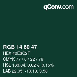 カラーコード: RGB 14 60 47 | qconv.com