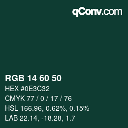 カラーコード: RGB 14 60 50 | qconv.com
