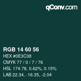 カラーコード: RGB 14 60 56 | qconv.com