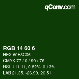 颜色代码: RGB 14 60 6 | qconv.com