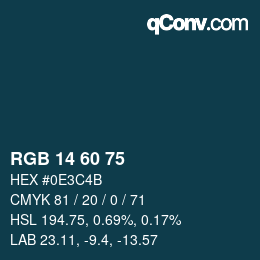 カラーコード: RGB 14 60 75 | qconv.com