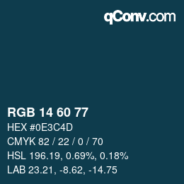 カラーコード: RGB 14 60 77 | qconv.com