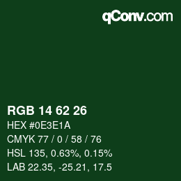 カラーコード: RGB 14 62 26 | qconv.com