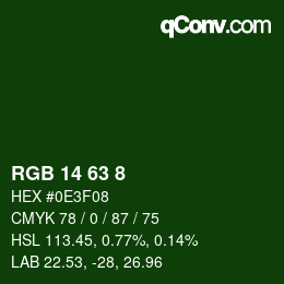 カラーコード: RGB 14 63 8 | qconv.com