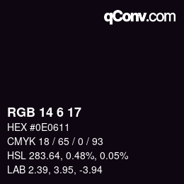 カラーコード: RGB 14 6 17 | qconv.com