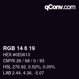 Color code: RGB 14 6 19 | qconv.com