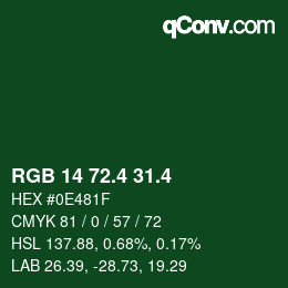 カラーコード: RGB 14 72.4 31.4 | qconv.com
