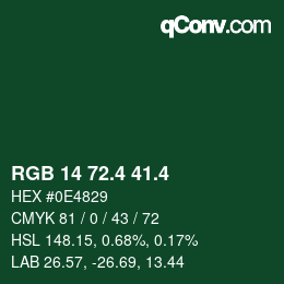 カラーコード: RGB 14 72.4 41.4 | qconv.com
