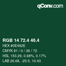 カラーコード: RGB 14 72.4 46.4 | qconv.com