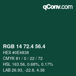 カラーコード: RGB 14 72.4 56.4 | qconv.com