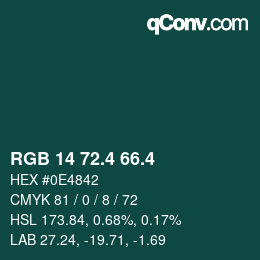 カラーコード: RGB 14 72.4 66.4 | qconv.com