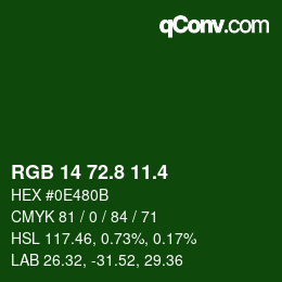 カラーコード: RGB 14 72.8 11.4 | qconv.com