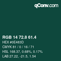 カラーコード: RGB 14 72.8 61.4 | qconv.com