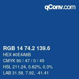 カラーコード: RGB 14 74.2 139.6 | qconv.com