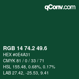 カラーコード: RGB 14 74.2 49.6 | qconv.com
