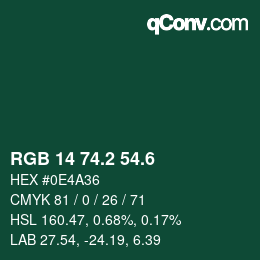 カラーコード: RGB 14 74.2 54.6 | qconv.com