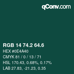 カラーコード: RGB 14 74.2 64.6 | qconv.com