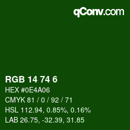 カラーコード: RGB 14 74 6 | qconv.com