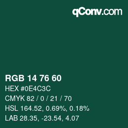 Color code: RGB 14 76 60 | qconv.com