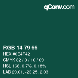 Color code: RGB 14 79 66 | qconv.com