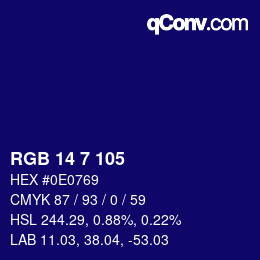 颜色代码: RGB 14 7 105 | qconv.com