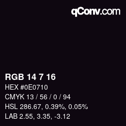 Color code: RGB 14 7 16 | qconv.com