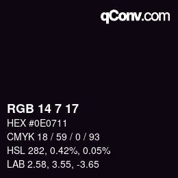 カラーコード: RGB 14 7 17 | qconv.com