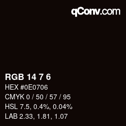Color code: RGB 14 7 6 | qconv.com
