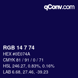 カラーコード: RGB 14 7 74 | qconv.com