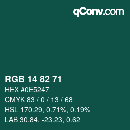 Color code: RGB 14 82 71 | qconv.com