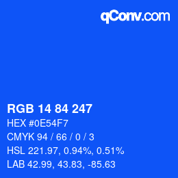 カラーコード: RGB 14 84 247 | qconv.com