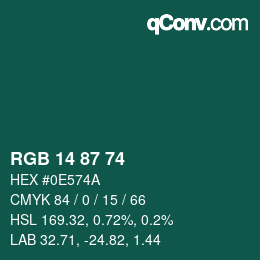 カラーコード: RGB 14 87 74 | qconv.com